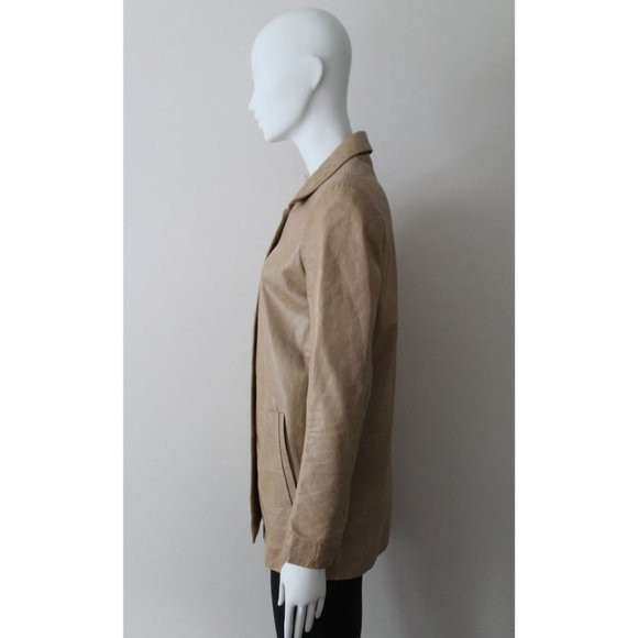 m0851 Button Up Leather Jacket Cream Size XXS - Picture 3 of 10